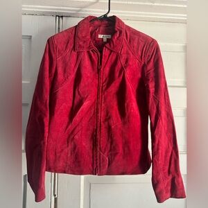 Elegant Red Suede Leather Jacket for Women